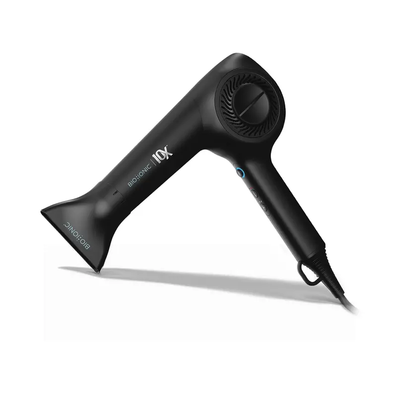 Bio Ionic 10X Ultra-Light Ionic Plastic Plug-Powered Hair Dryer - Black, Fast Drying, 75% Less Energy EcoDrive Brushless Motor, Cuticle Sealing, 10X Shine, Conditioning, Moisturizes, Portable High Speed Blowout Hair Dryer (High Speed Performance Model)