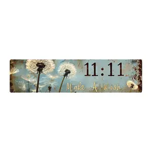 Vintage Dandelion Pattern Wall Art, 11:11 Make A Wish Sign, Wall Decor for Porch Garage Garden Outdoor Indoor Hanging Decorations
