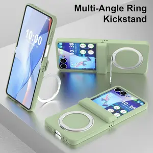 Samsung Galaxy Z Flip 7 Case Magnetic with Hinge Protection& Screen Protector & Kickstand [Compatible with MagSafe],Slim Protective Phone Case Cover for Z Flip 7 - Light Green