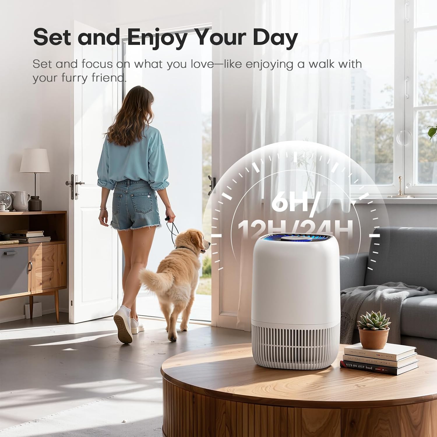 Air Purifiers for Home with H13 Quiet HEPA Filter Up to 1076 Ft² for Pet Hair, Odors, Pollen, Smoke, Compact Air Cleaner with 3 Speeds, Timer, Aroma Quiet 360°Intake Filter, White