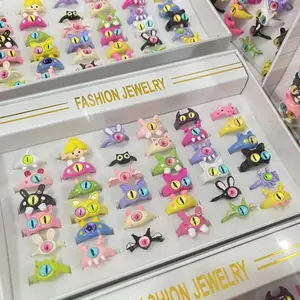 Cute One-Eye Monster Ring Set, Adjustable Alloy Rings for Couples, 36/72pcs Boxed Design, Unique Simple Style Jewelry Collection