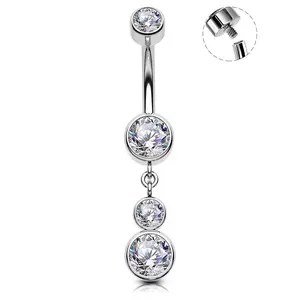 Oufer 14G Titanium Internally Threaded Clear CZ Belly Button Ring