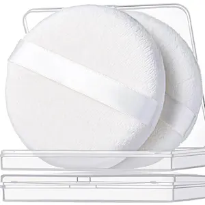 Mother Day Gift 2pcs Powder Puff, 4.13 Inch Powder Puff for Body Powder, Body Powder Puff Large Powder Puff Loose Powder Puffs Soft Velour Body Powder Puff and Container White