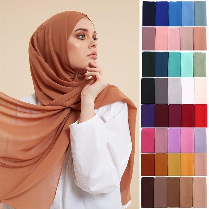 Islamic Shawl Plain Georgette Muslim Women Hijab Headscarf Bubble Chiffon Hijab Scarf