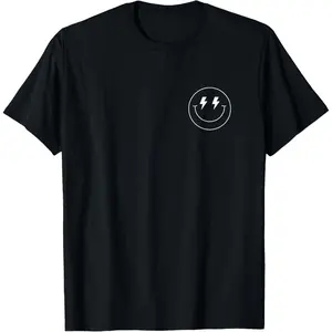 Minimalist 80s Lightning Bolt Eyes Happy Smiling Smile Face T-Shirt