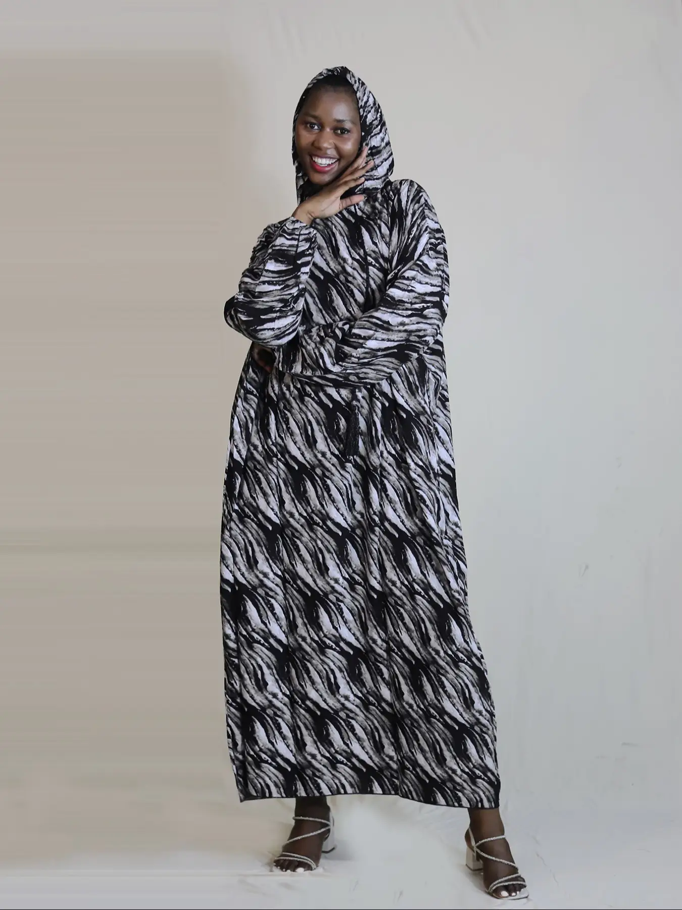 Women's Floral Print Long Sleeve Hooded Prayer Dress with Hat, Modest Elegant Maxi Muslim Clothing, Ladies Islamic Clothing for All Seasons