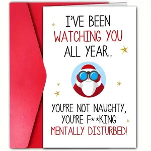 5pc Rude Santa Christmas Cards, Funny Holiday Greetings for Friends & Family, High-Quality Paper with Envelopes, Perfect for Festive Season