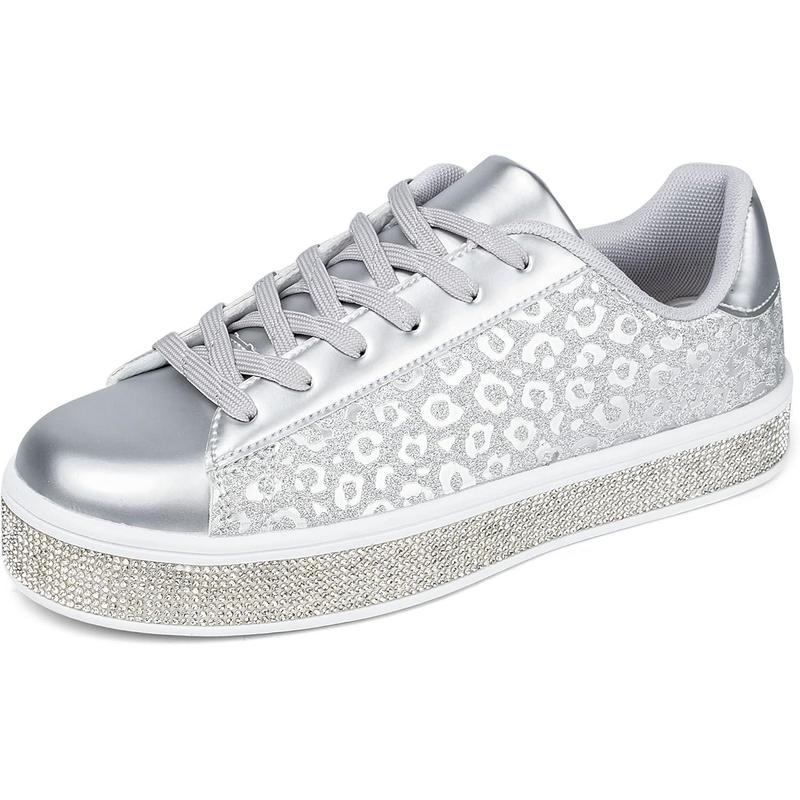 Women's Glitter Tennis Sneakers Neon Dressy Sparkly Sneakers Rhinestone Bling Wedding Bridal Shoes Shiny Sequin Shoes