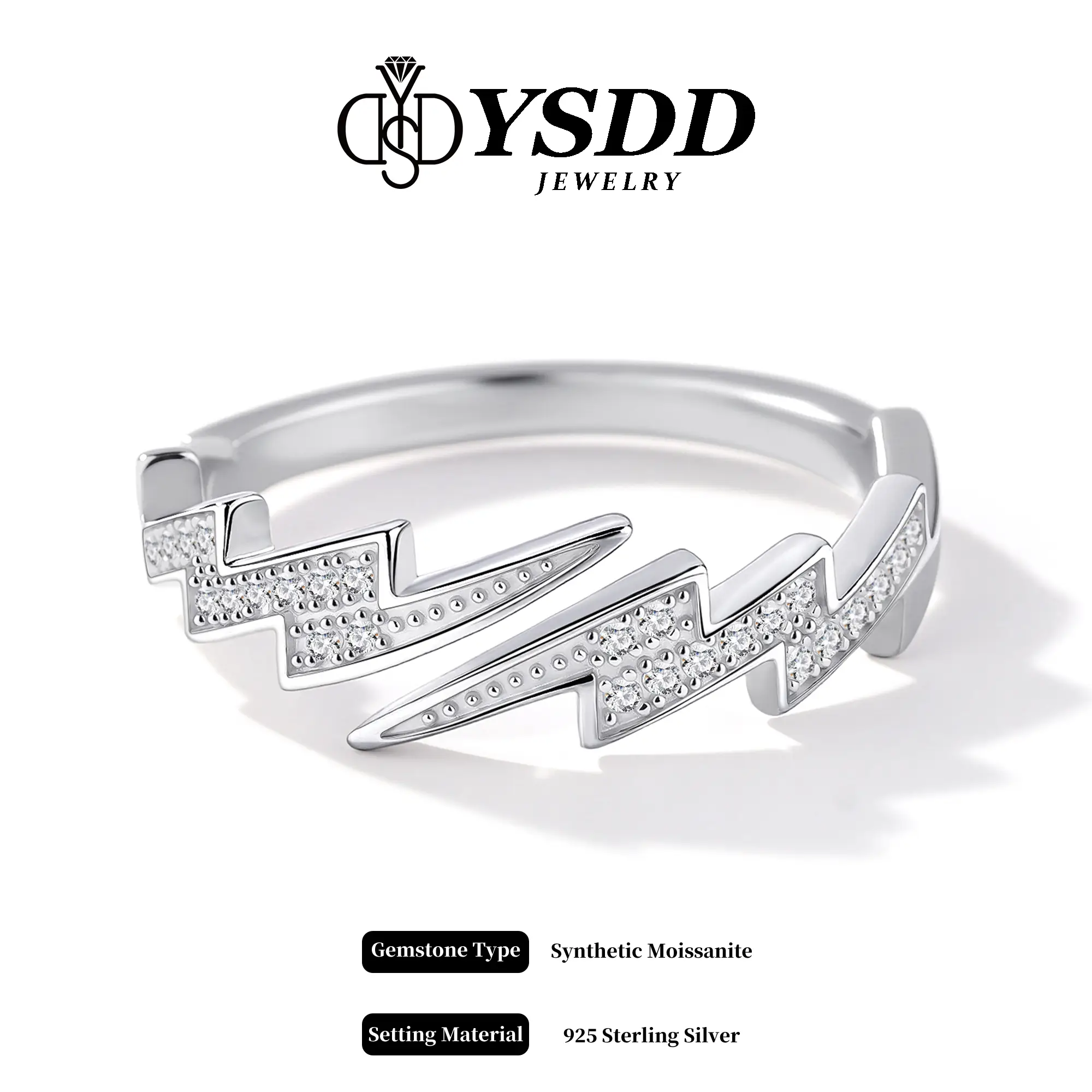 【#361】The Flash Ring All Synthetic Moissanite Rings in 925 Sterling Silver Adjustable Ring size5.5-size9