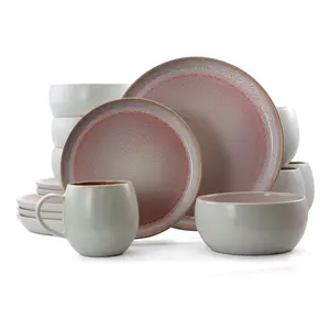 212 MAIN 16-Piece Luxurious Ceramic Dinnerware Service Set - Contemporary, Microwave-Safe Mocha Mauve Stoneware, Unique-Form Plates & Dishes, 4-Person Tableware Set