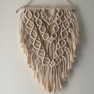 Macrame Wall Hanging with Clear Beads - Home Decor Ornaments