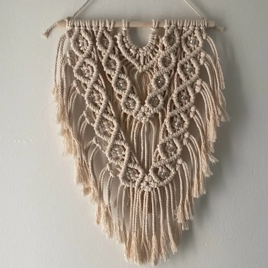 Macrame Wall Hanging with Clear Beads - Home Decor Ornaments