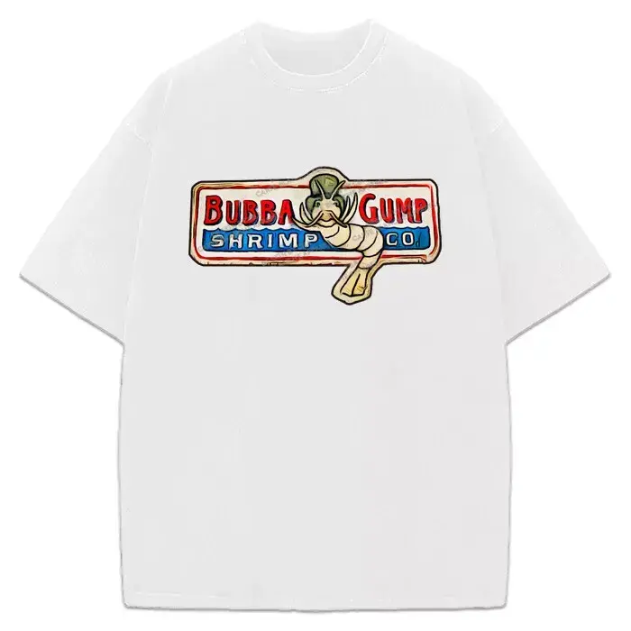 Women's Loose Fit Forrest Gump Bubba Shrimp Co. Vintage Movie Graphic Print-On-Demand Short Sleeve Round Neck Casual T-Shirt, Available in XXL, Tshirt, Tops, Loose-Fitting, Bubba Gump Logo, Shortsleeve
