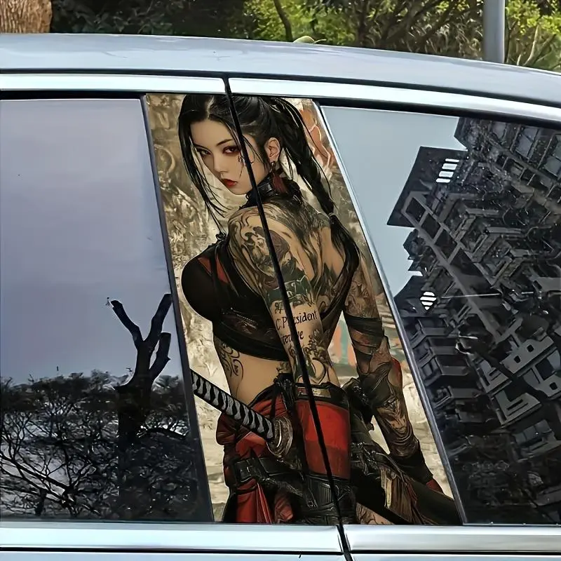 Cartoon Ninja Pattern Car Window Sticker, Car Decorative Sticker, Self-adhesive Waterproof & Anti-scratch Car B-pillar Protective Sticker, Car Decoration Accessories for Car, Wall, Window Glass