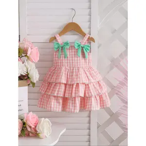 Summer New Cake Dress for Baby Girls, Fashion Forest Style, Elegant Contrast Color Strap Princess Dress, Butterfly Knot Decoration, Baby Girl Clothes