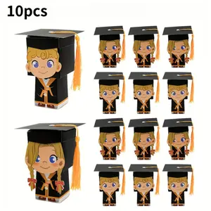 10pcs Graduation Candy Gift Boxes For Boys And Girls, With Tassel Decoration, Suitable For Graduation Party Favors, Candy Boxes, Snack Boxes, And Graduation Cap Decorations