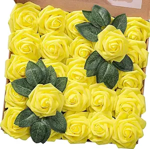 TINGE TIME  25pcs  Canary Yellow Roses | Artificial Flowers for DIY Bouquets & Decorations    Flowers for DIY Wedding Bouquet