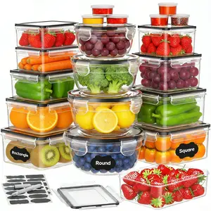 42 PCS Food Storage Containers Set with Lids (21 Containers & 21 Lids) - Fridge Fruit Organizer Container for Kitchen Storage and Organization BPA-Free Leakproof Meal Prep Container with Labels & Pen