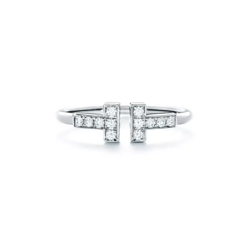 Pre-owned Tiffany & Co. Tiffany T full paved Wire Ring in White Gold