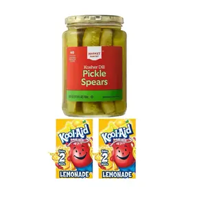 Pickle Spears With Koolaid Drink Mix Lemonade Flavor- 1 Jar of Pickle & 2 Packs of Koolaid