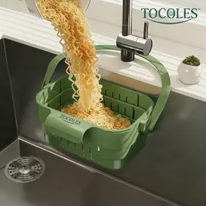 TOCOLES Foldable Drain Basket for Kitchen Sink - Hands-Free Hygienic Design, High-Efficiency Anti-Clog System, Tool-Free Installation, Slim Space-Saving, Easy-Clean, Low-Maintenance
