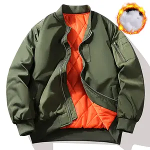 Men's Vintage-Inspired Thickened Long Sleeve Zip-Up Casual Bomber Jacket With Pockets, High Quality Winter Casual Outerwear Coat For Men