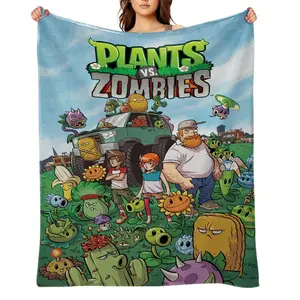 plants-vs-zombies-Flannel Throw Blanket for Girls Boys- Ultra Soft, Anti-Shrink & Wrinkle-Resistant ,Quick-Dry, Machine Washable Cozy Throw ,Perfect Gift for Kids Adults A-75