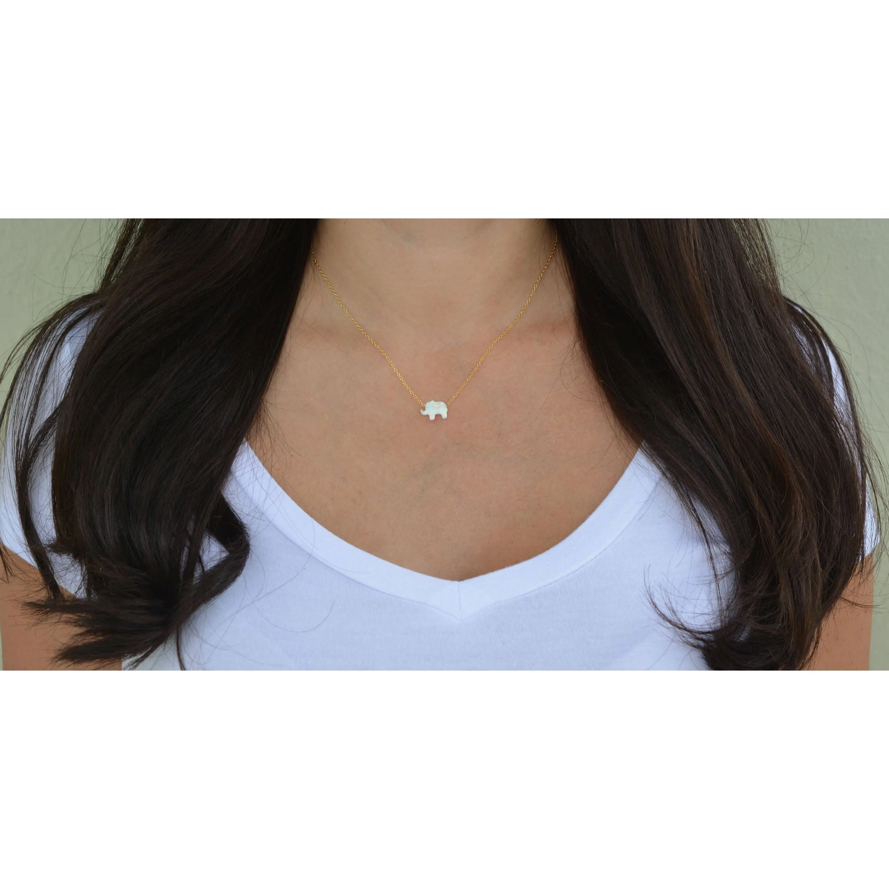 White Opal Sterling Silver Elephant Necklace
