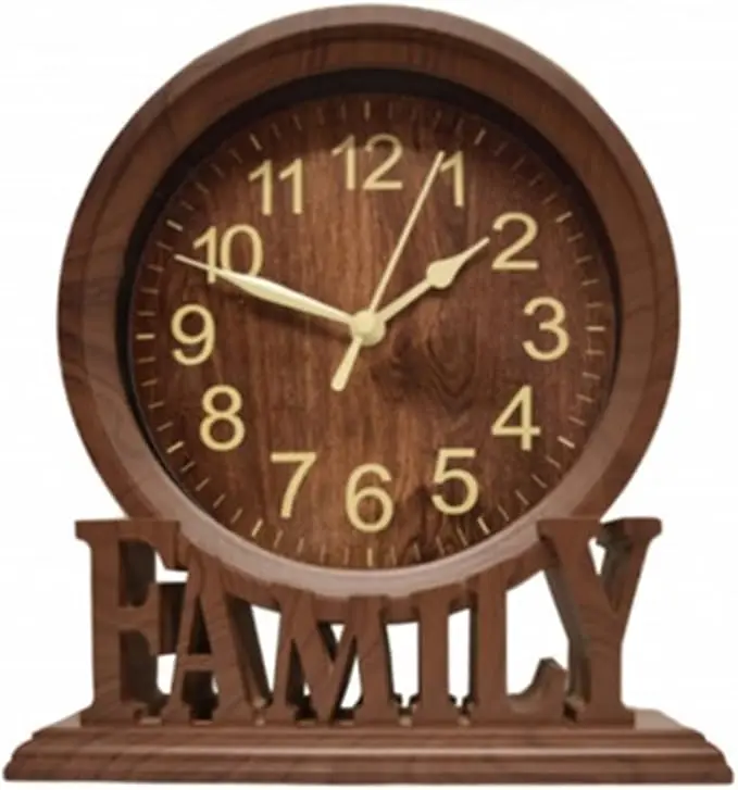 Retro Wooden Table Clock Non Ticking Silent Quartz Desk Clock Decorative Farmhouse Mantle Clock Dark Brown Wood Grain Stand Clock for Living Room Bedroom Office Home Decor Unique Gift
