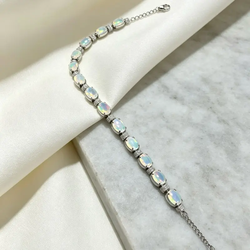 <PingEast Jewelry> Opal Bracelet Collection | 925 Silver | Australian Opal | Colorful Shine