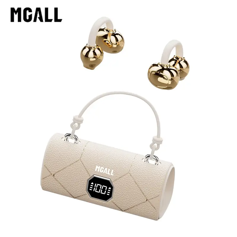 MGALL X22 Fashionable Clip-On Wireless Headphones with Handbag‑Style Light‑Luxury Leather Texture, Comfortable Fit, 2025 Bluetooth 6.0, LED HD Display