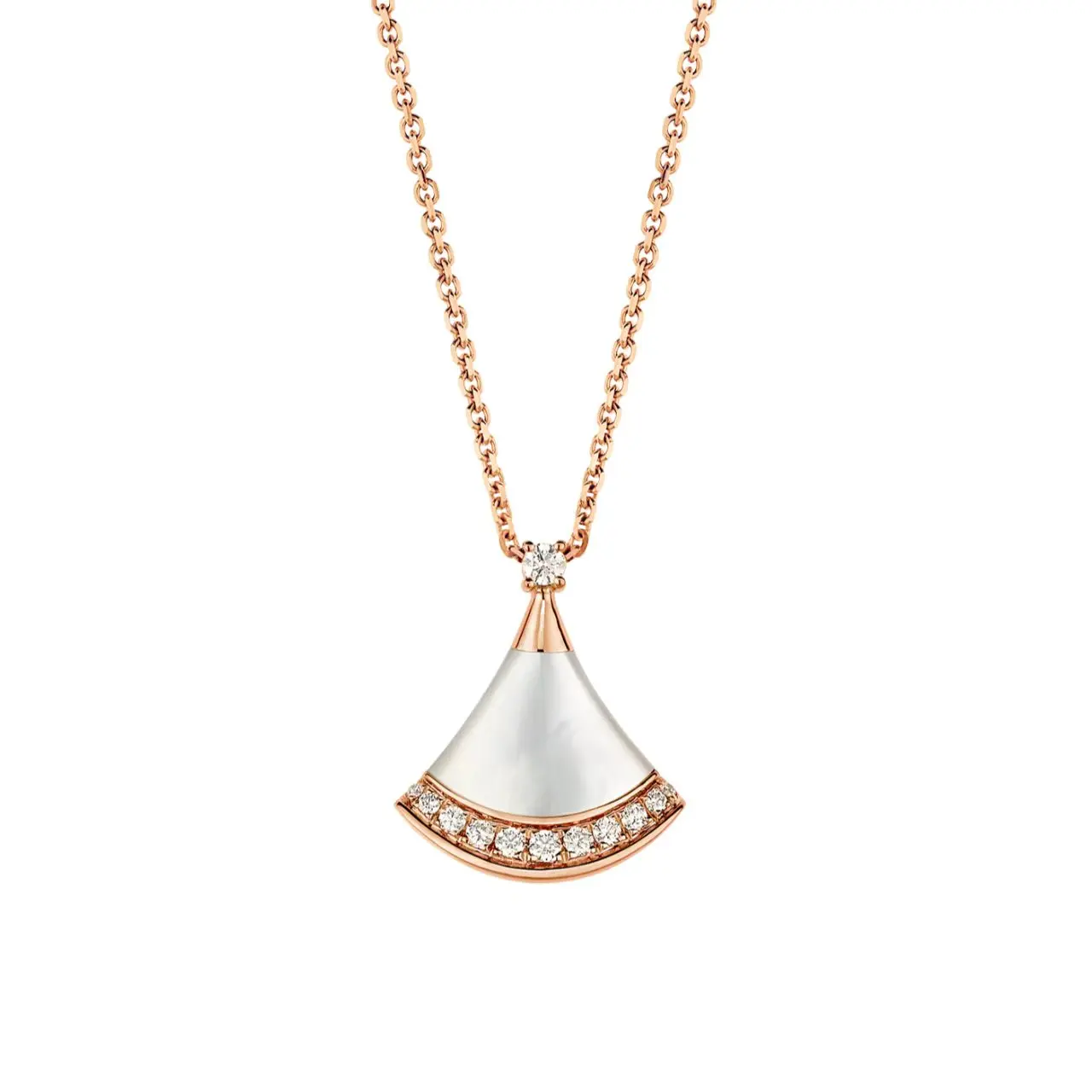 Pre-owned 99% New BVLGARI Divas' Dream Fan Pendant Necklace 18K Rose Gold Mother of Pearl Diamond Women Luxury Designer Jewelry