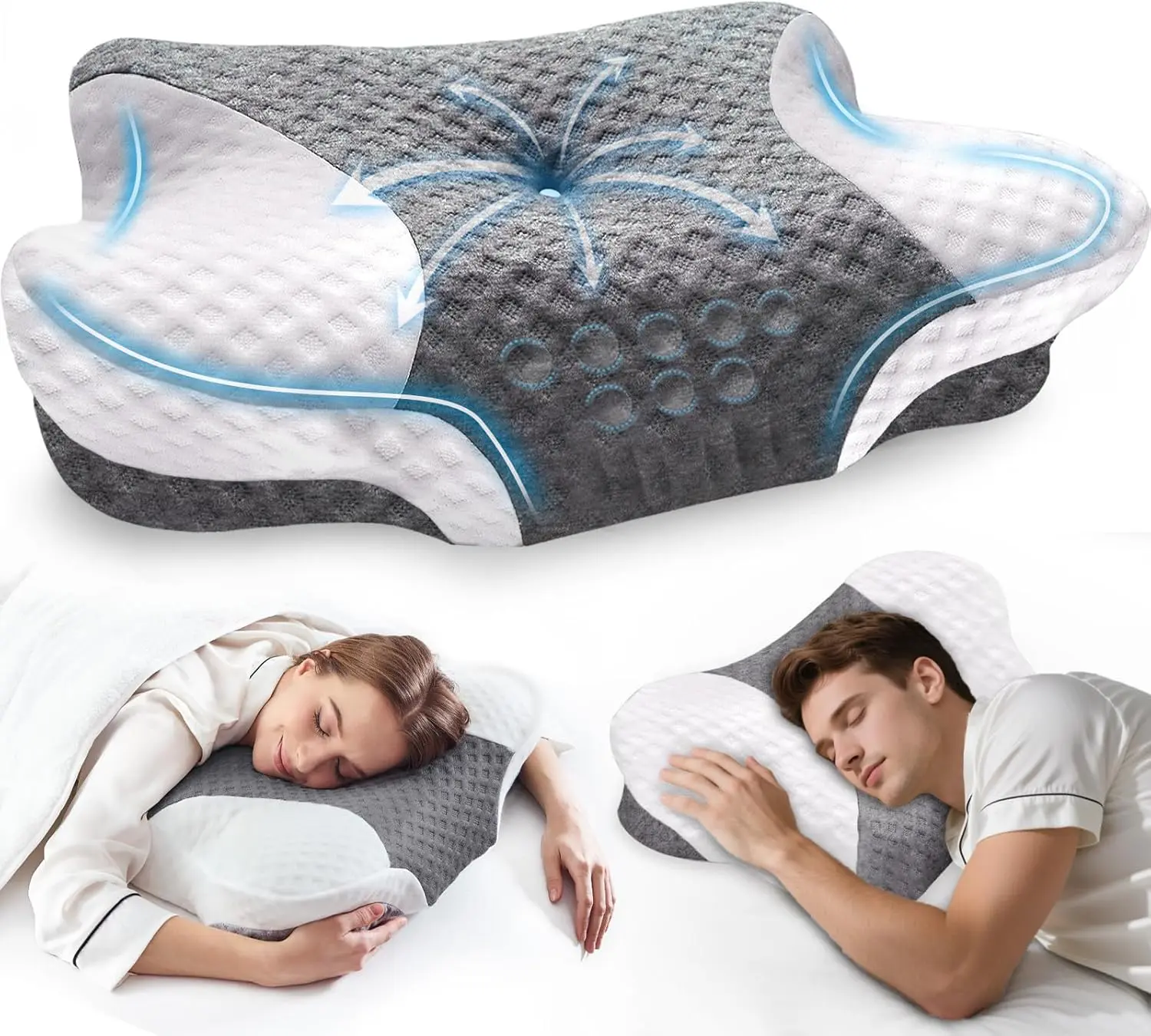 Cervical Neck Pillows with Memory Foam - Neck Pillows for Pain Relief Contour Memory Foam Pillows Ergonomic Neck Support - Adjustable Orthopedic Bed Pillows with Breathable Pillowcase for Sleeping VJASD