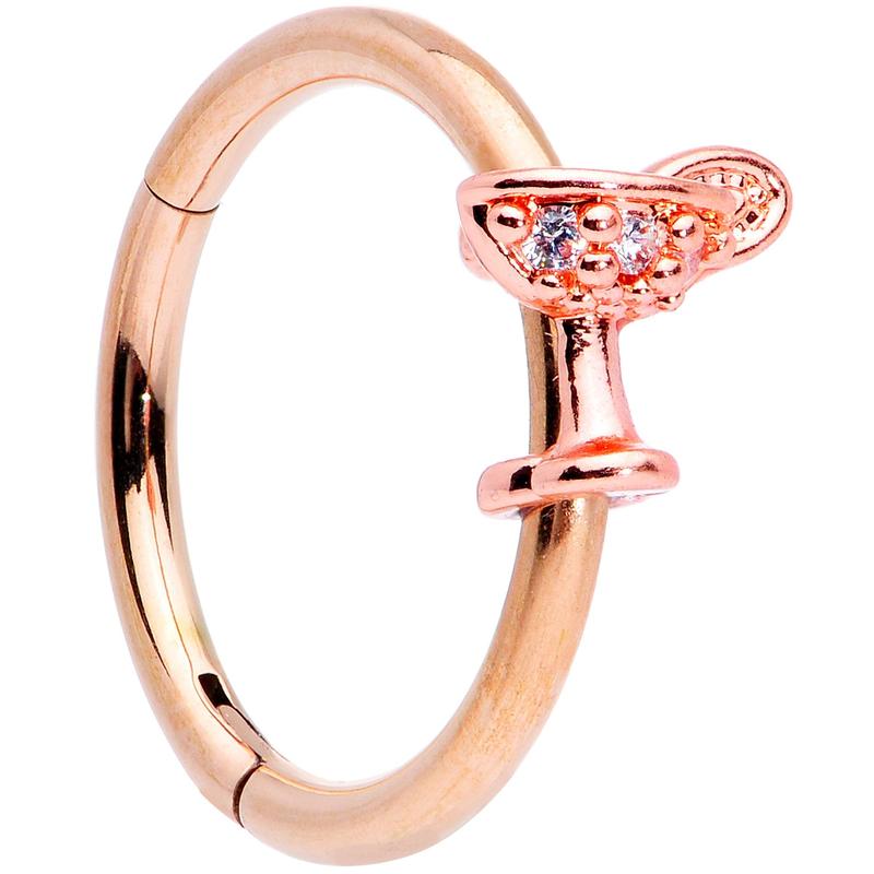 16G 3/8 Clear Gem Rose Gold Tone Cocktail New Year Septum Clicker