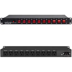 10-Outlet 1U Horizontal PDU Rack Mount Power Strip - Surge Protector,100-240V/15A/1800 Joules,for Network Servers,Power Conditioner with 10 Individual Switches and 6 ft Power Cord