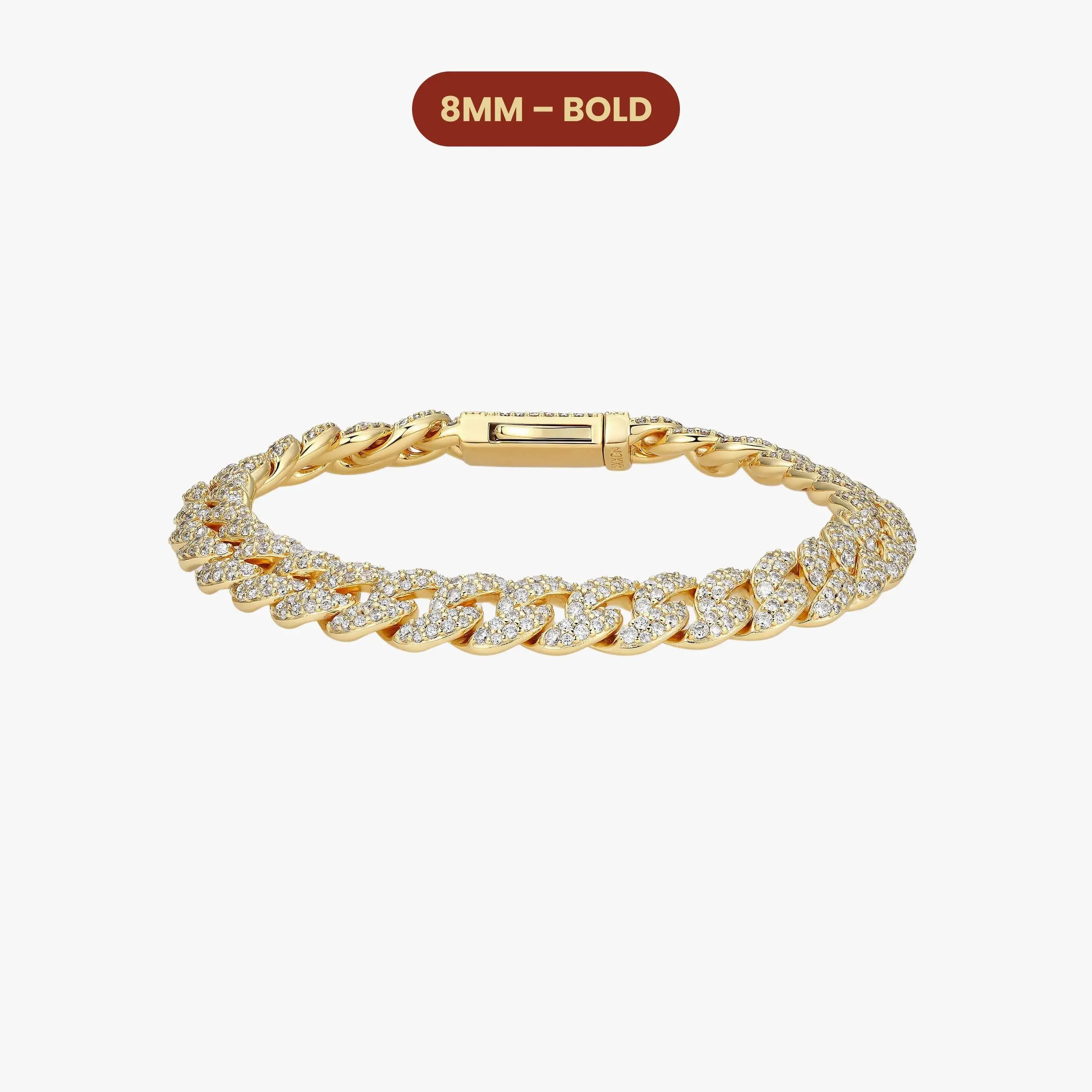 JAXXON - Iced Out Cuban Link Bracelet - 8mm - Gold - Box Clasp JAXXON - Iced Out Cuban Link Bracelet - 8mm - Gold - Box Clasp