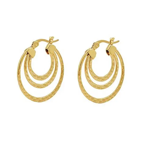 Stately Steel Triple-Round Hoop Earrings
