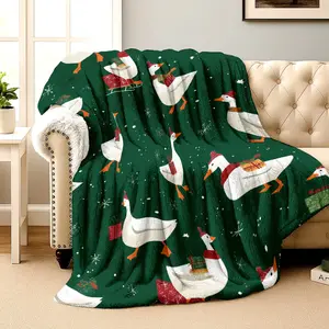 White Goose Patterned Blanket,  Printed Throw Blanket - Comfortable Flannel Natural Style, Suitable for Sofa / Bed / Living Room / Camping / Office / Travel and Other Multiple Uses, Machine Washable, Pet Supplies, Holiday Decorations