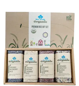 Organic Thai Jasmine Rice Gift Set - Medley Rice 4 Kinds - Brown Jasmine - Red Jasmine - Black Jasmine Riceberry - Mixed Jasmine Rice - 2 LB Eco Gift Set