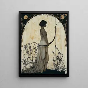 Artemis Moon Bow Wall Art, Greek Goddess Archer Poster, Mythological Feminine Power Prints for Reading Nook or Studio