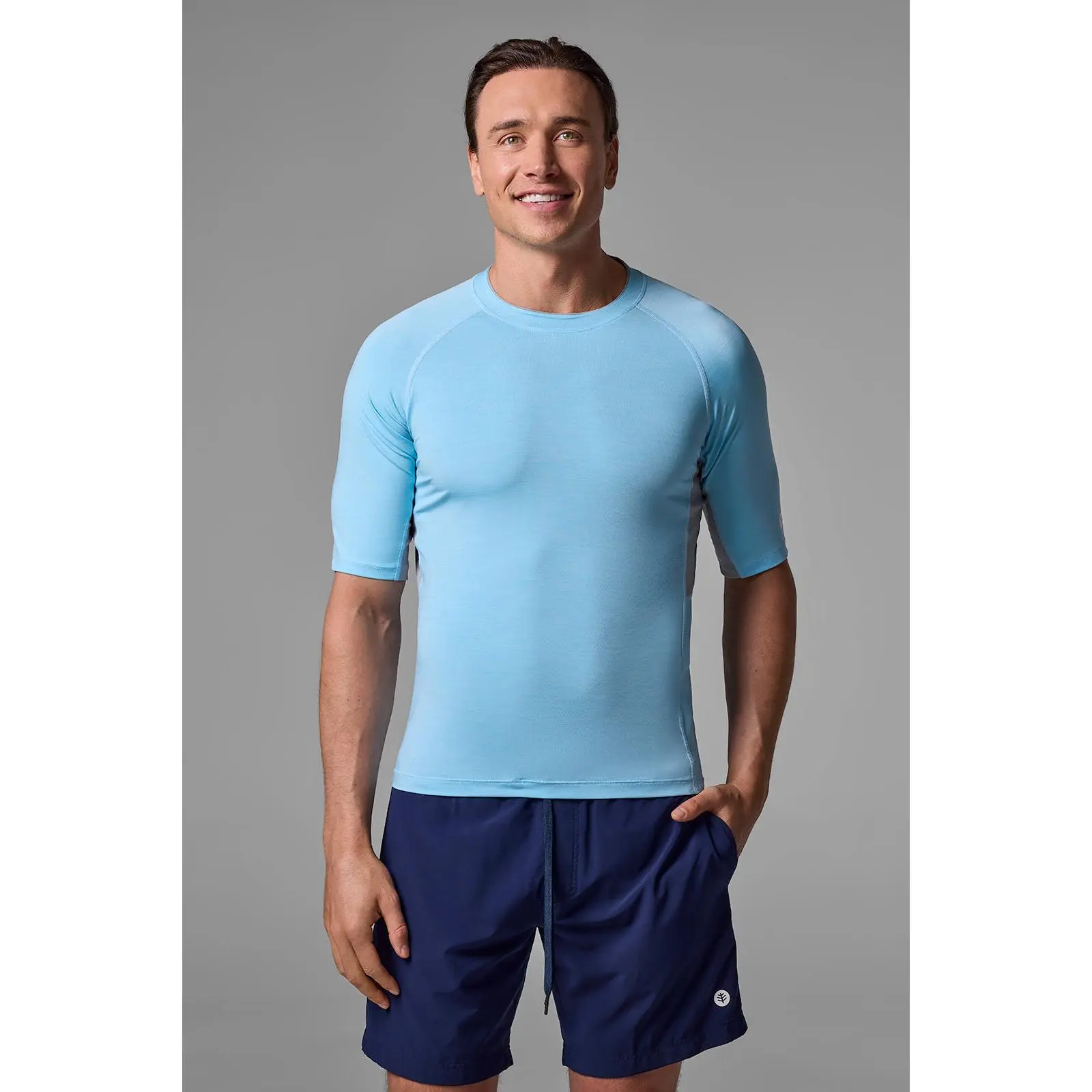 Ultimate | Men's Short Sleeve Rash Guard | Arctic Blue Line Texture