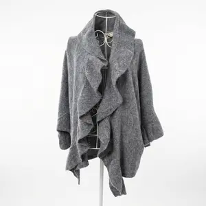 Vselectstudio #33 Gray Knit Cape Shawl Cardigan Poncho Sweater for Women Elegant Soft Knit Poncho Wrap Stylish Winter Shawl Cardigan Fashion Cape Shawl Casual Warm Outer Layer Fall Winter Outfit