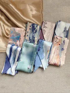 Vintage Oil Painting Long Scarf Bow Hair Tie Bag Handle Ribbon Accessory Gift Box Small Silk Scarf, Elegant Women's Fashion, Fashion Hair Scarves