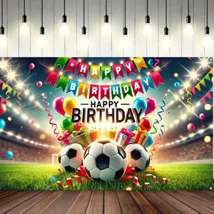Soccer Ball & Happy Birthday Letter Pattern Backdrop, 1 Count Football Themed Birthday Party Background, Indoor & Outdoor Decoration Supplies, Party Decorations Banners