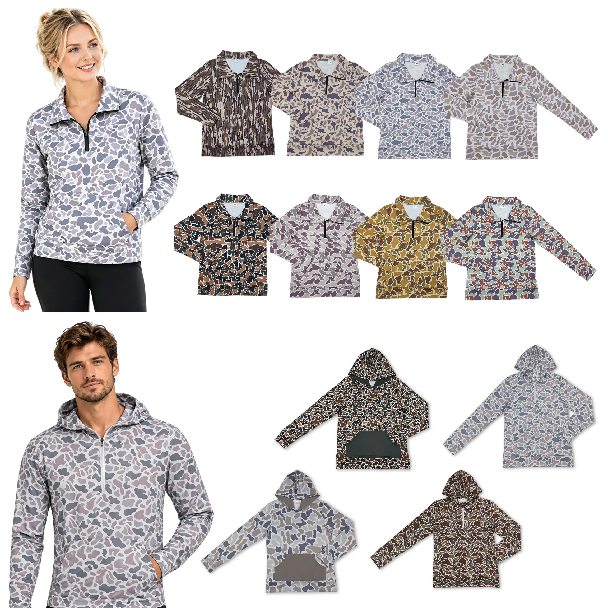 Adult Women Camo Pollover Winter Shirt Top Hunting Clothes Christmas Gift