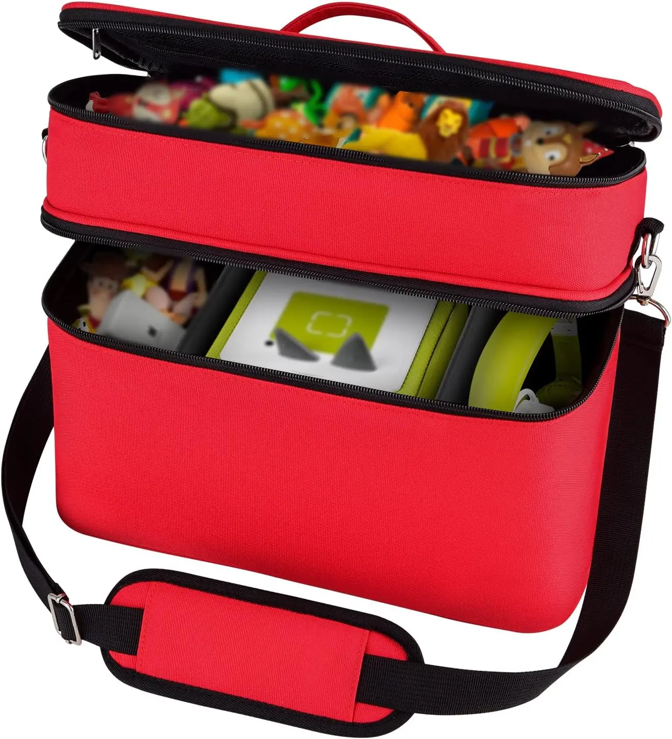Storage Bag for Toniebox 2 Starter Set, Carrying Case Organizer for Tonies Figurines, Audio Player Box, Charger & Headphone, Bag Only (Large, Red)