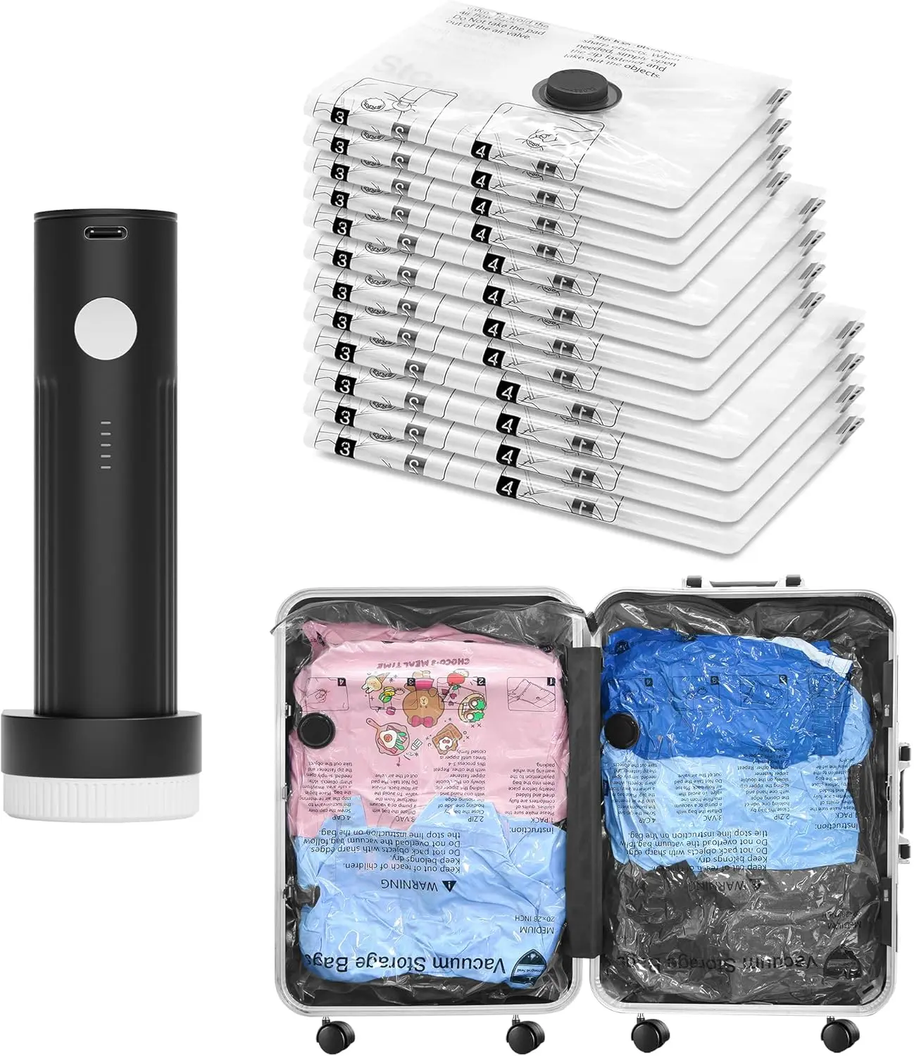 Vacuum Storage Bags for Clothes with Electric Pump, 12 Pack Travel Compression Bags for Luggage, Space Saver Vacuum Seal Bags for Bedding, Blankets, Clothing & Home Organization