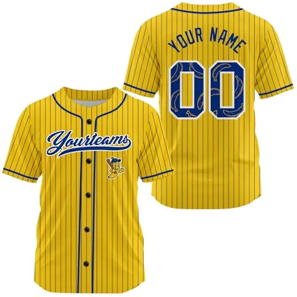 Personalized Custom Banana Let's Go Your Text Baseball Shirt, Yellow Royal Pinstripe Baseball Jersey, Printed Name Number Logo Softball Jersey,  Fan Sport Jersey