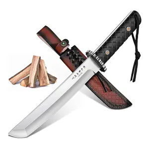 【February Faves】Moontay Fixed Blade Tanto Garden Knife 8.4" with Sheath - 5Cr13 Bushcraft Garden Tool with Wood Handle, Full Tang Garden Knife for Camping, Hiking, Outdoor Activities, Fishing, BBQ, Gardening Gifts for Men