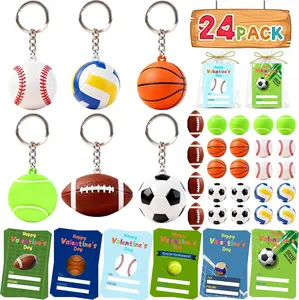 Valentine’s Day Gifts for Kids – 24 Pack Funny Valentine Keychains with Cards for Boys & Girls, Classroom Exchange Party Favors, School Valentine Treats & Bulk Supplies